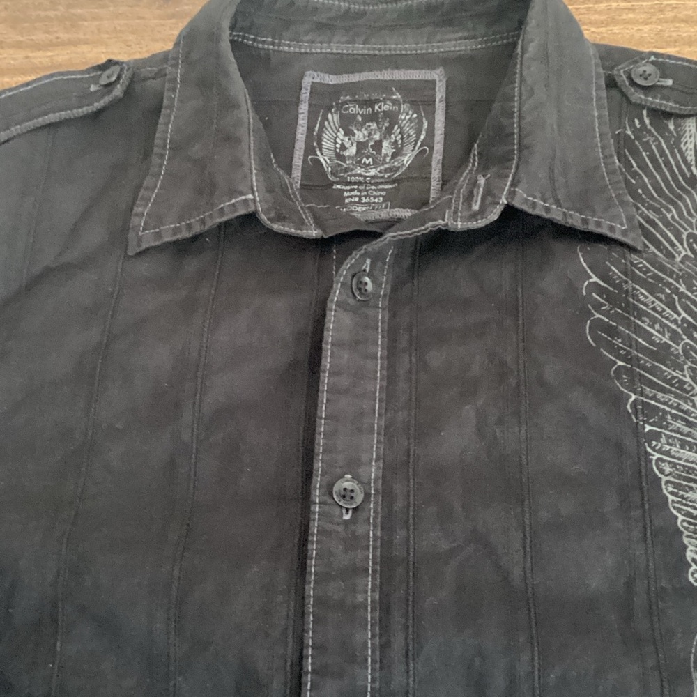Calvin Klein Black Casual Button-Down Shirt with Subtle Graphic